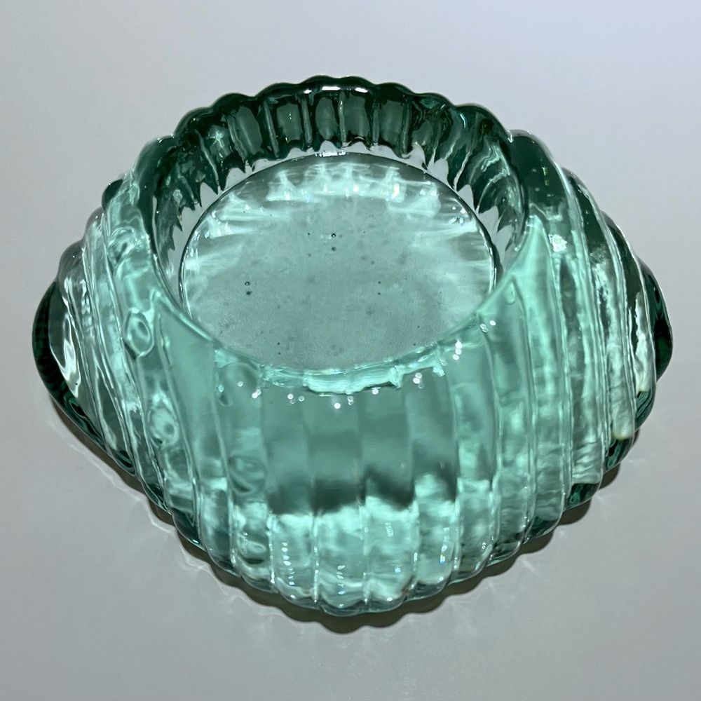 Qty: 3.  Conch Seashell Tealights. Qty 3.  Nautical Blue-glass.